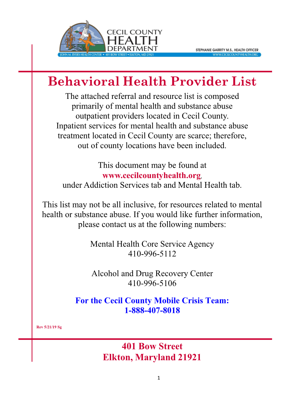 Behavioral Health Providers