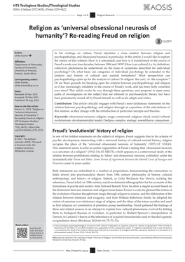 Religion As 'Universal Obsessional Neurosis of Humanity'? Re-Reading