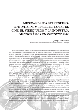 Músicas De Ida Sin Regreso. Estrategias Y Sinergias Entre El Cine