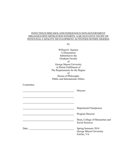 INFECTIOUS DISEASES and INDIGENOUS NON-GOVERNMENT ORGANIZATION MITIGATION EFFORTS: a QUALITATIVE STUDY of POTENTIAL CAPACITY DEVELOPMENT ACTIVITIES WITHIN NIGERIA By