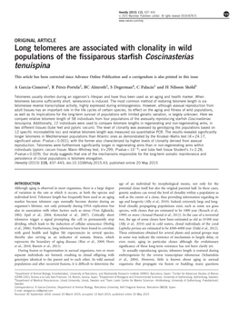 Long Telomeres Are Associated with Clonality in Wild Populations of the ﬁssiparous Starﬁsh Coscinasterias Tenuispina