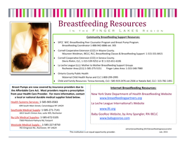 Breastfeeding Resources I N T H E Finger Lakes R E G I O N