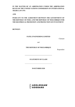In the Matter of an Arbitration Under the Arbitration Rules of the United Nations Commission on International Trade Law 1976