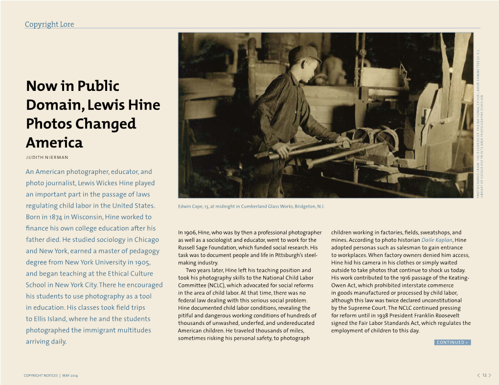 Now in Public Domain, Lewis Hine Photos Changed America