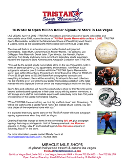 TRISTAR to Open Million Dollar Signature Store in Las Vegas