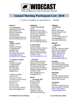 Annual Meeting Participant List: 2018