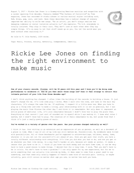 Rickie Lee Jones on Finding the Right Environment to Make Music
