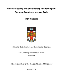 Molecular Typing and Evolutionary Relationships of Salmonella Enterica Serovar Typhi
