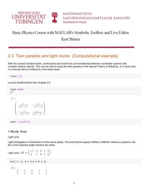 2.3 Twin Paradox and Light Clocks (Computational Example)
