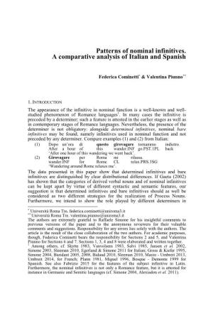 Patterns of Nominal Infinitives. a Comparative Analysis of Italian and Spanish