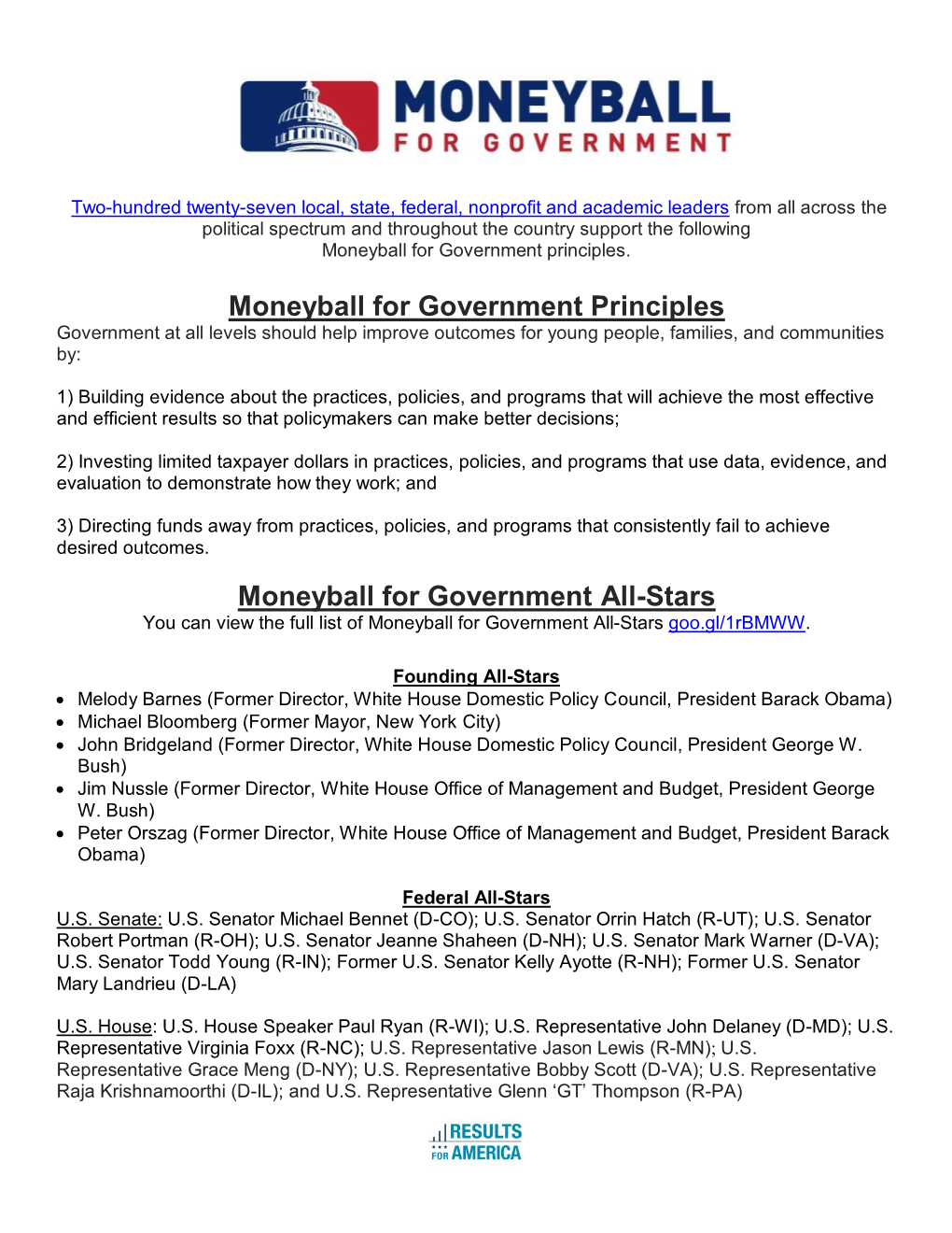 Moneyball for Government Principles Moneyball for Government All-Stars