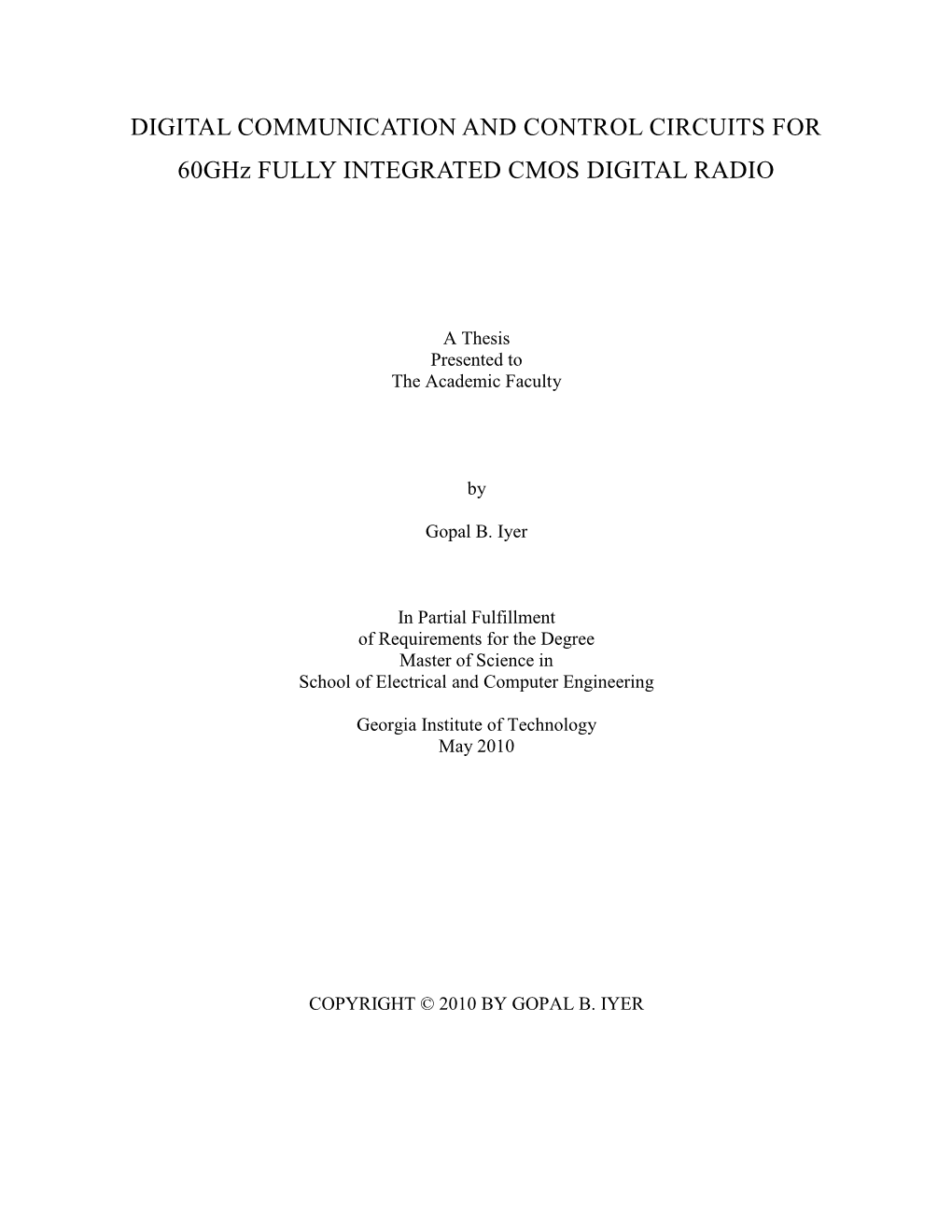 DIGITAL COMMUNICATION and CONTROL CIRCUITS for 60Ghz