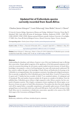 Updated List of Collembola Species Currently Recorded from South Africa