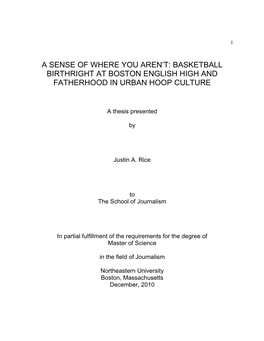 Basketball Birthright at Boston English High and Fatherhood in Urban Hoop Culture