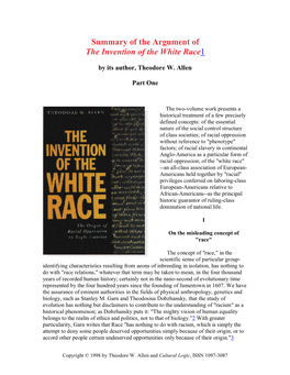 "Summary of the Argument of the Invention of the White Race," Part 1