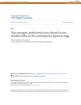 Neo-Onnagata: Professional Cross-Dressed Actors and Their Roles