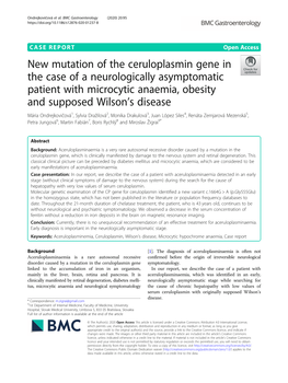 New Mutation of the Ceruloplasmin Gene in the Case of a Neurologically