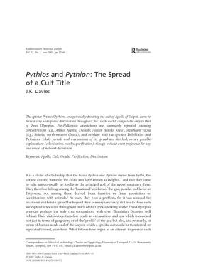 Pythios and Pythion: the Spread of a Cult Title J.K