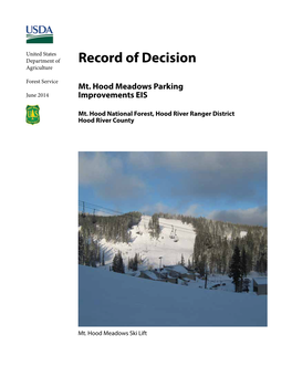 Record of Decision, Mt. Hood Meadows Parking Improvements