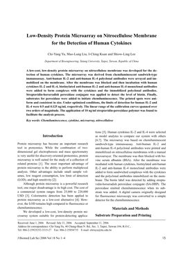 Low-Density Protein Microarray on Nitrocellulose Membrane for the Detection of Human Cytokines