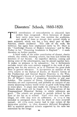 Dissenters' Schools, 1660-1820