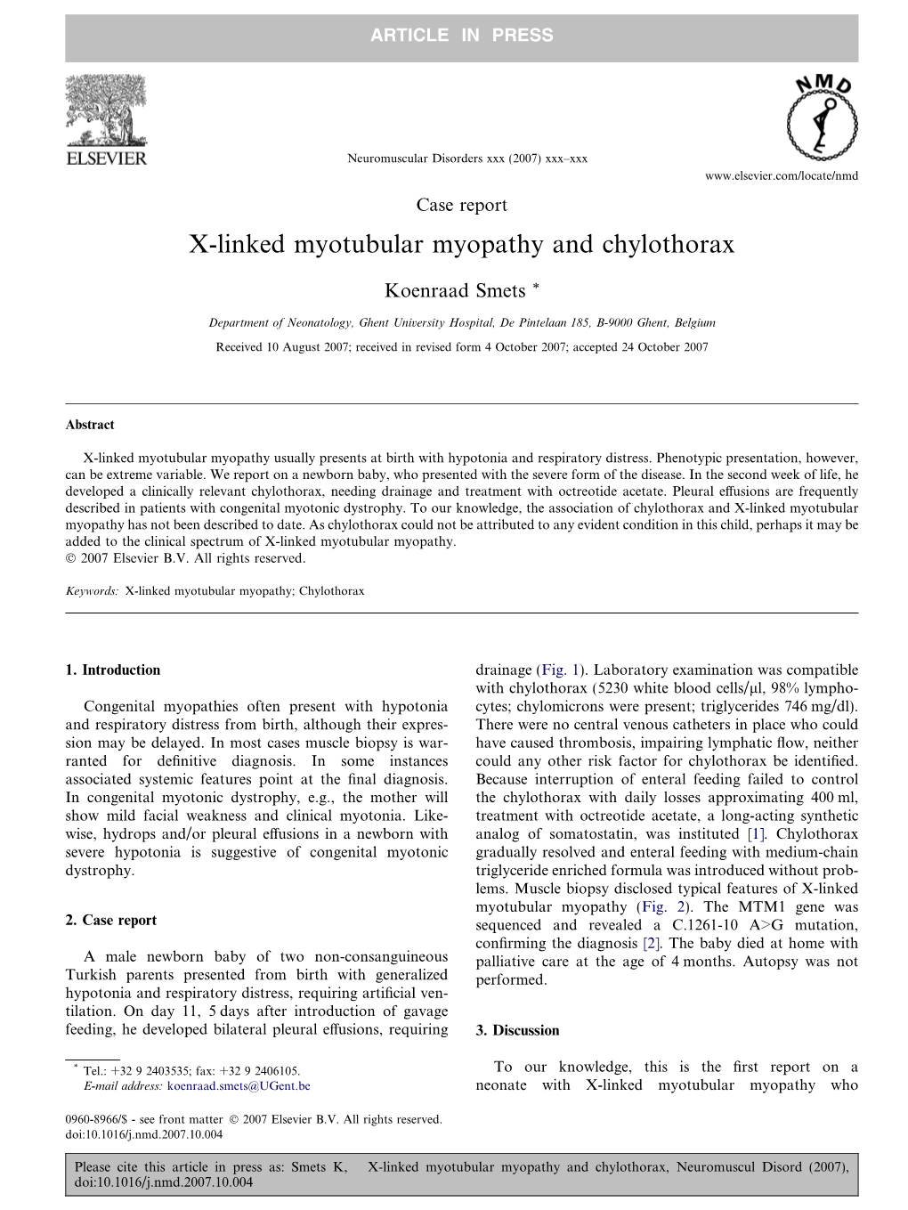 X-Linked Myotubular Myopathy and Chylothorax