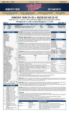 Minnesota Twins (14-12) Vs. Boston Red Sox (15