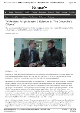 TV Review: Fargo Season 1 Episode 1: 'The Crocodile's