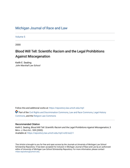 Scientific Racism and the Legal Prohibitions Against Miscegenation