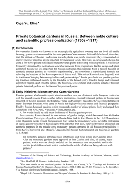 Private Botanical Gardens in Russia: Between Noble Culture