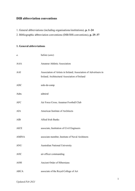 DIB Abbreviation Conventions