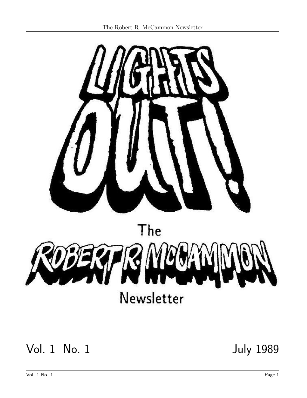 Lights Out! Issue 1, July 1989