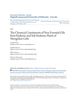 The Chemical Constituents of New Essential Oils from Endemic and Sub Endemic Plants of Mongolian Gobi