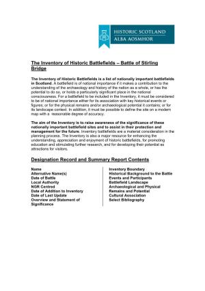 Battle of Stirling Bridge Designation Record and Summary Report