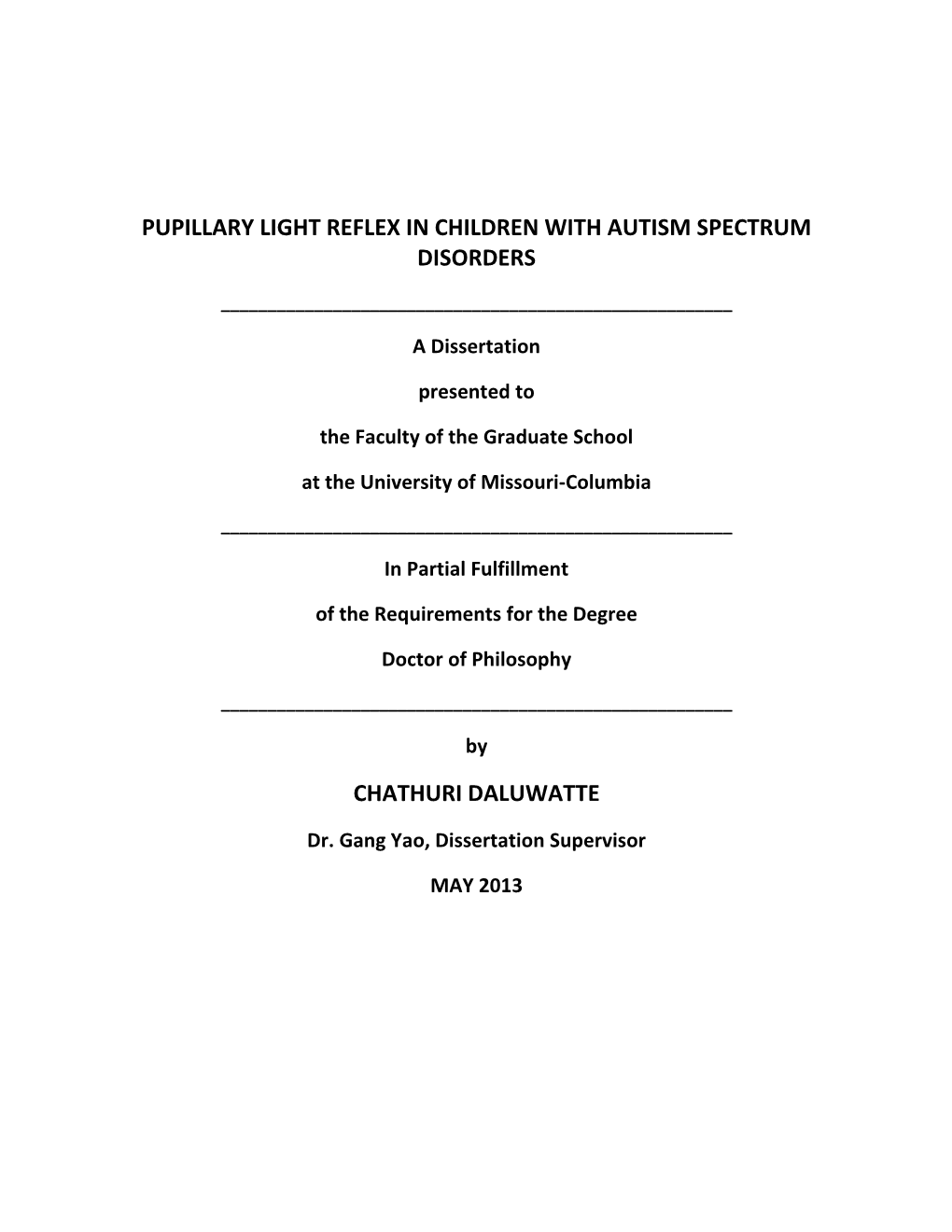 Pupillary Light Reflex in Children with Autism Spectrum Disorders