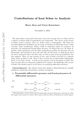 Contributions of Issai Schur to Analysis