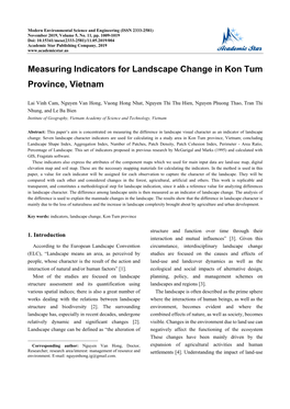 Measuring Indicators for Landscape Change in Kon Tum Province, Vietnam