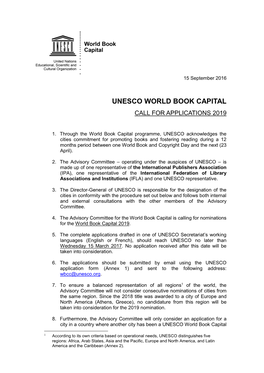 Unesco World Book Capital Call for Applications 2019