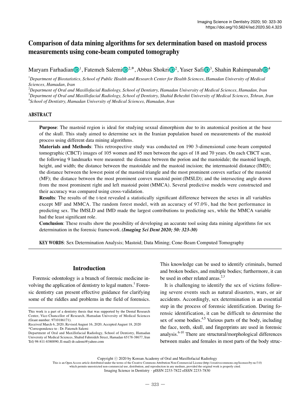 Comparison Of Data Mining Algorithms For Sex Determination Based On Mastoid Process Measurements 2733