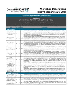 Workshop Descriptions Friday February 5 & 6, 2021