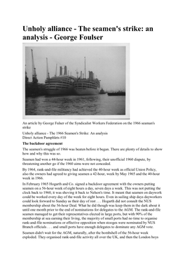 Unholy Alliance - the Seamen's Strike: an Analysis - George Foulser