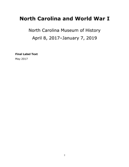 North Carolina and World War I