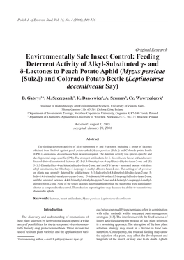 Environmentally Safe Insect Control: Feeding Deterrent Activity of Alkyl