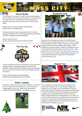 Season Review the City Cup Winter Academy Residential Camp England Tour