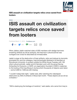 ISIS Assault on Civilization Targets Relics Once Saved from Looters
