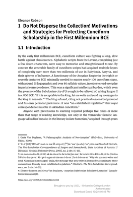 1 Do Not Disperse the Collection! Motivations and Strategies for Protecting Cuneiform Scholarship in the First Millennium BCE