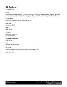 Califrapana: a New Genus of California and Bája California Late Oligocene