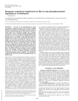 Response Regulators Implicated in His-To-Asp Phosphotransfer Signaling in Arabidopsis (Escherichia Coli)