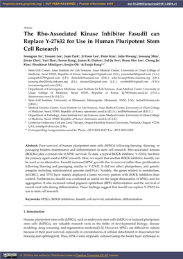 The Rho-Associated Kinase Inhibitor Fasudil Can Replace Y-27632 for Use in Human Pluripotent Stem Cell Research