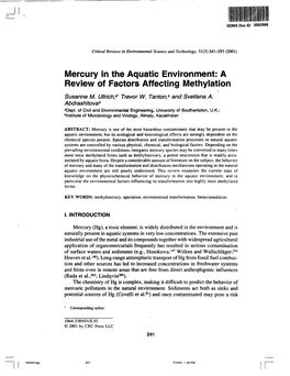 Mercury in Aquatic Environments, In: the Biogeochemistry of Mercury in the Environment, Ed